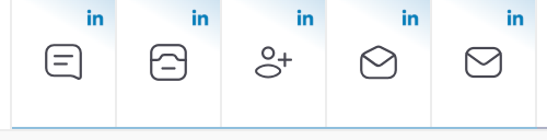 Five action icons each carrying a small LinkedIn badge in the corner.