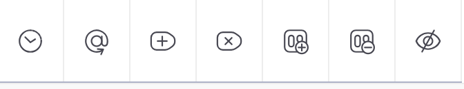 Six action icons without LinkedIn badges, covering labels, pipelines, reminders and hiding a member.
