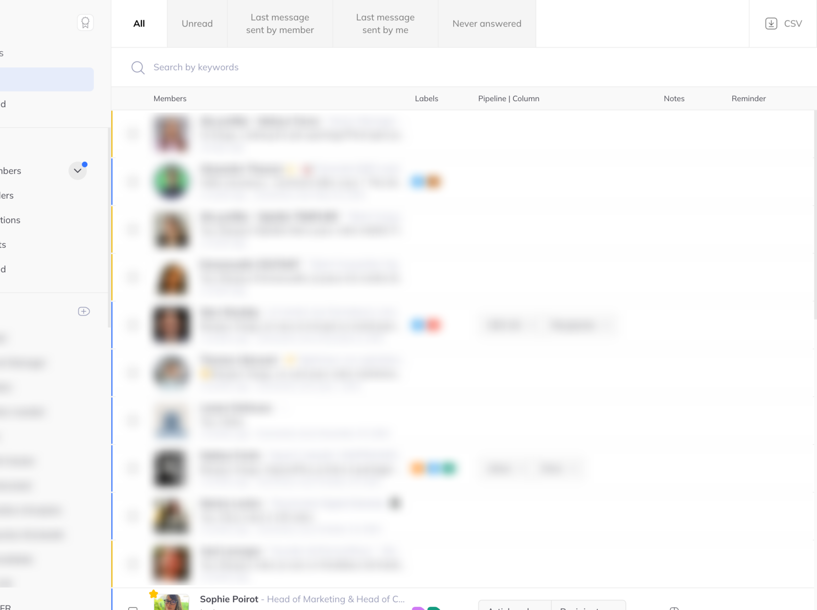 An inbox as seen by an invited manager, showing the conversations of the account they were granted.